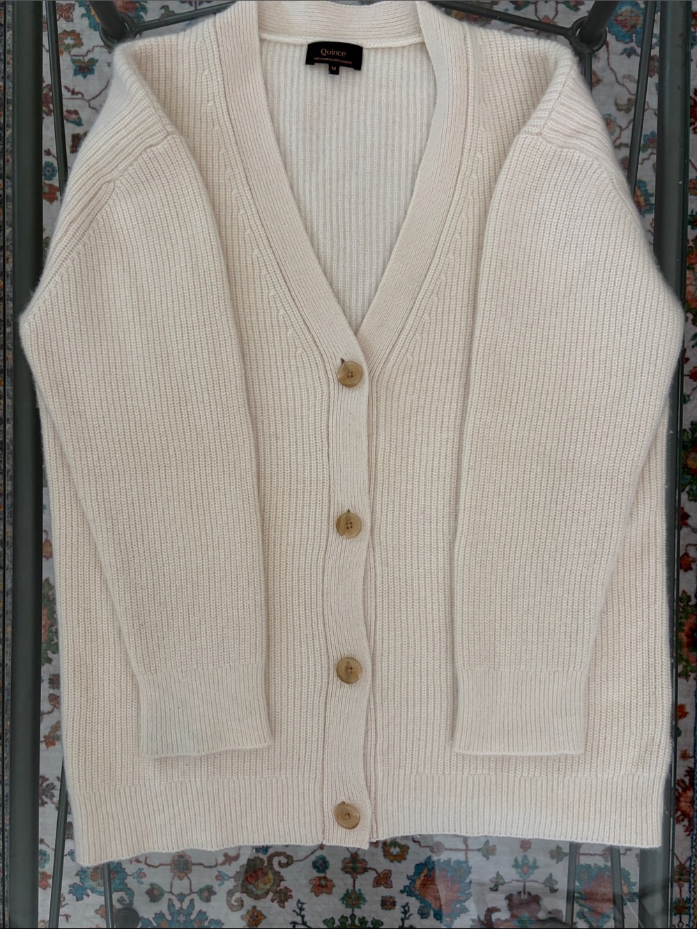 Quince Ivory Mongolian Cashmere Oversized Boyfriend Cardigan Sweater - Picture 2 of 4
